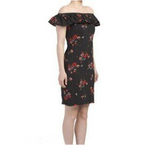 Rebecca Taylor Black Floral Off The Shoulder Dress Size XS